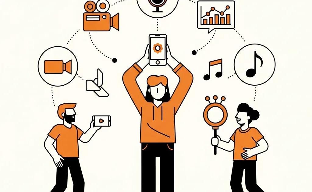 Creator surrounded by recommended tools icons